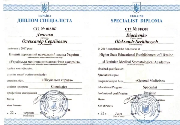 Диплом спеціаліста, спеціальність “Лікувальна справа”